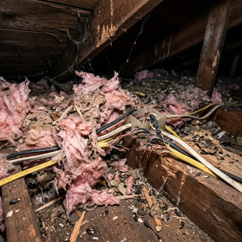 Contaminated ceiling insulation being assessed in a Mount Evelyn roof space