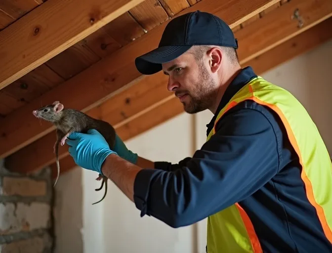 Technician inspecting a roof cavity for a dead rat in Mount Evelyn